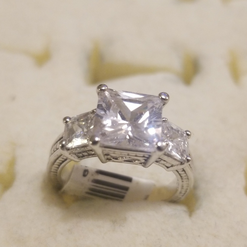 925 Silver 3 CZ Diamond Stone Ring